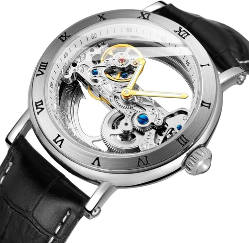 Vista 2 de FORSINING Reloj de esqueleto con correa de cuero genuino de estilo popular Movt automático de lujo para hombre