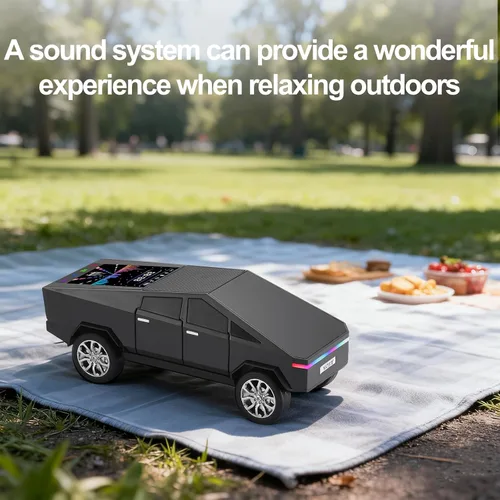 Vista 8 de Altavoz Bluetooth para camioneta futurista con pantalla LED - TWS estéreo, radio FM, reproducción USB/TF, faros LED, micrófono integrado, regalo