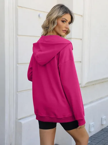 Vista 4 de PGANDS Sudaderas con capucha de manga larga con forro polar para mujer, con media cremallera, cuello con cremallera, holgadas