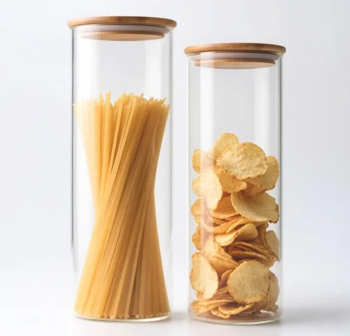 Vista 9 de Tarros de almacenamiento de alimentos de vidrio de 33+17 oz con tapas herméticas, tarro de vidrio transparente con tapa de bambú, recipiente