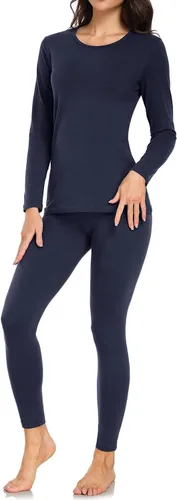 Vista 10 de wirarpa Juego de ropa interior térmica de algodón para mujer, ligera, pantalones largos, capa base, conjunto de pijama para mujer, parte superior e