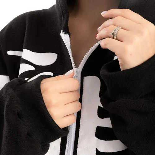 Vista 6 de Pijama afelpada de una pieza con esqueleto unisex para adultos L Negro