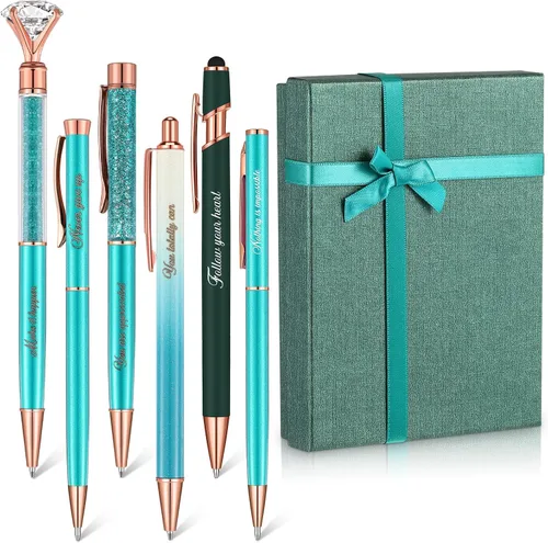 Vista 11 de Yeaqee Juego de 6 bolígrafos inspiradores para mujer, regalo 2026, bolígrafos de diamante con cristal, suministros de oficina motivacionales con Azul