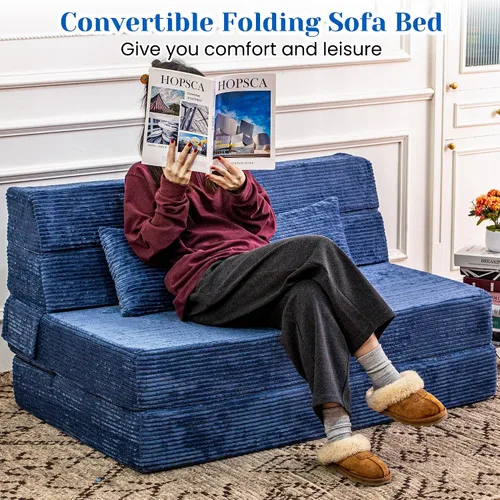 Vista 8 de Cvortll Sofá cama plegable, silla convertible con almohada, sofá plegable de espuma viscoelástica de alta densidad, sofá futón plegable para sala