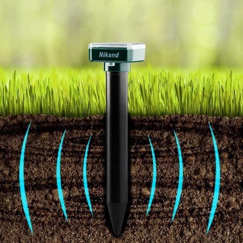 Vista 8 de Paquete de 2 estacas repelentes de topos – Repelente ultrasónico alimentado por energía solar – Disuasorio sónico de topos y campañoles para césped