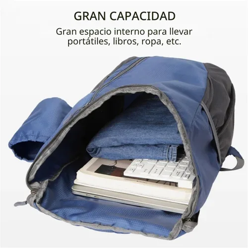 Vista 9 de Mochila plegable portátil, mochila plegable para montañismo, mochila ultraligera para ciclismo al aire libre, mochila de senderismo para viajes Negro
