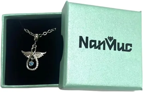 Vista 4 de NanMuc Collar de guardián de alas de ángel para mujer, colgante de cristal azul con corazón para nieta, joyería de cumpleaños, Metal, Base