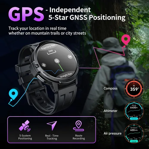 Vista 2 de Rugged Smart Watch for Men with Built-in GPS, 6-Axis Sensor for HIIT/Run Form Analysis, 1.46'' Tactical Smartwatch with Bluetooth Calls, Compass