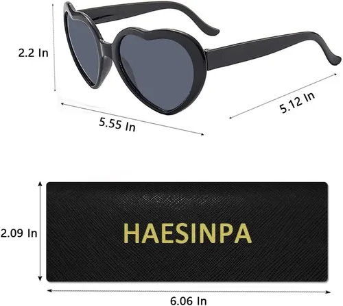 Vista 2 de Gafas de corazón efecto negro, con elegante estuche para gafas (marco de corazón, negro)