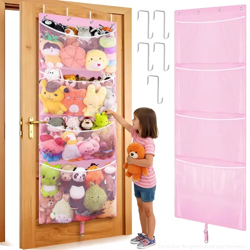 Vista 12 de Woodoulogy Almacenamiento de Animales de Peluche Colgante, Organizador Grande de Juguetes de Felpa Sobre la Puerta con Gancho de Metal, Soporte