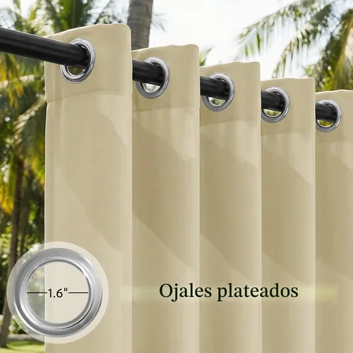 Vista 3 de StangH Cortinas para exteriores beige impermeables, tela gruesa, bloqueo de luz, cortinas opacas para patio con ojales en la parte superior Beige