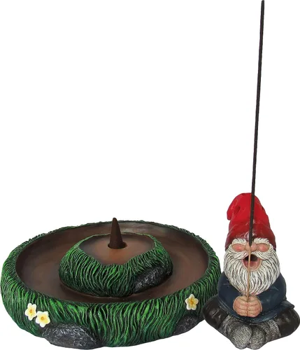 Vista 6 de Ebros Gift Gnaughty Pot Gnomo de alto fumar amigo de jardín girasoles hierba verde meditación Zen cono y palo quemador de incienso soporte figura