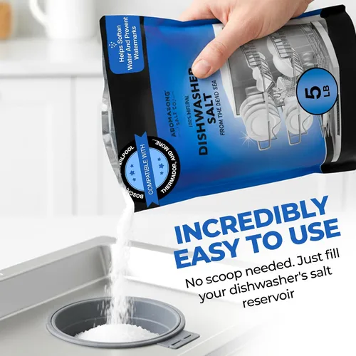 Vista 5 de Aromasong Sal para lavavajillas de 5 libras - Agente suavizante de agua 100% natural compatible con Bosch, Miele, Whirlpool, Thermador y más