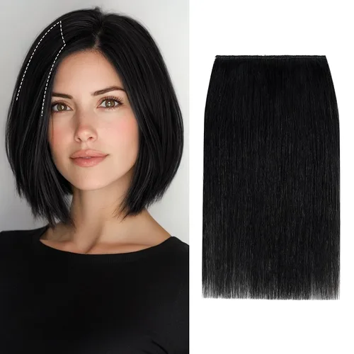 Vista 21 de S-noilite Extensiones de cabello corto con broches, 100% cabello humano real, 2 clips, extensiones con clip para mujeres con cabello delgado, añade