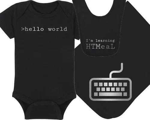 Vista 18 de >hello world - Techie Baby Onesie - Sombrero - Manta - Combinaciones de paquete de babero