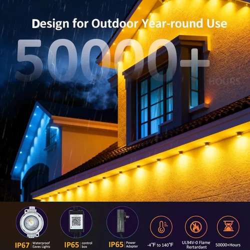 Vista 4 de DIERLIGHT Luces permanentes RGB para exteriores, luces LED inteligentes de 18 pies con aplicación y control remoto, IP67 impermeable