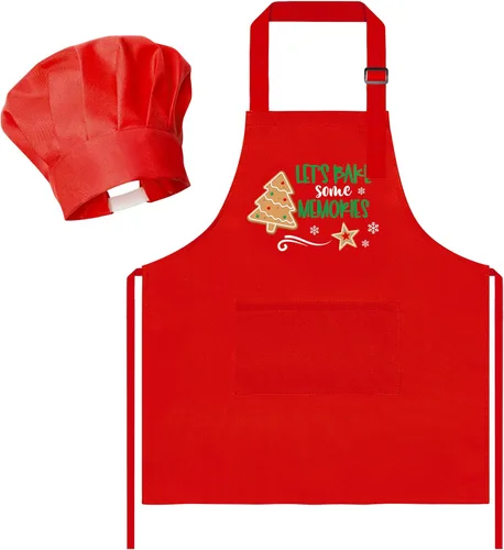 Vista 31 de R HORSE Juego de delantal y sombrero de chef para niños, 2 piezas, mini parrilla ajustable, delantal de cocina para niños, juego de rol, juguete