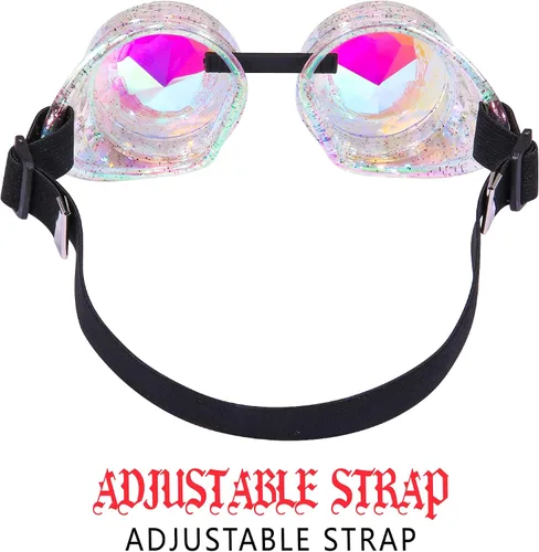 Vista 52 de Gafas de caleidoscopio retro con pinchos, gafas de cristal arcoíris steampunk estilo soldadura, gafas de cosplay punk