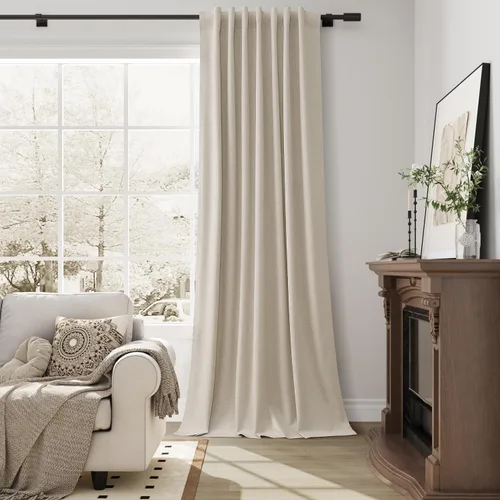 Vista 112 de Guken Cortinas opacas de lino, 2 paneles rústicos, elegantes, 100% opacas, con aislamiento térmico, banda de ganchos y trabilla trasera, 52 x 84