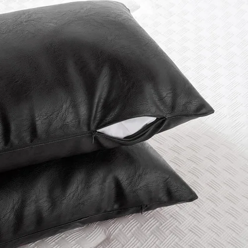 Vista 3 de Fancy Homi - Funda de almohada decorativa de cuero sintético larga lumbar bohemia negra de 14 x 36 pulgadas para dormitorio, sofá, cama, banco Negro