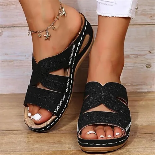 Vista 4 de Sandalias ortopédicas para mujer con soporte de arco para el verano, sandalias elegantes de verano con pies planos, cómodas pantuflas ortopédicas