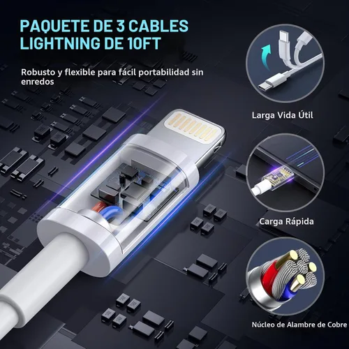 Vista 5 de Cargador rápido para iPhone, cargador de iPhone de carga rápida [certificado Apple MFi], paquete de 3 cargadores de Apple, USB C, bloque de carga