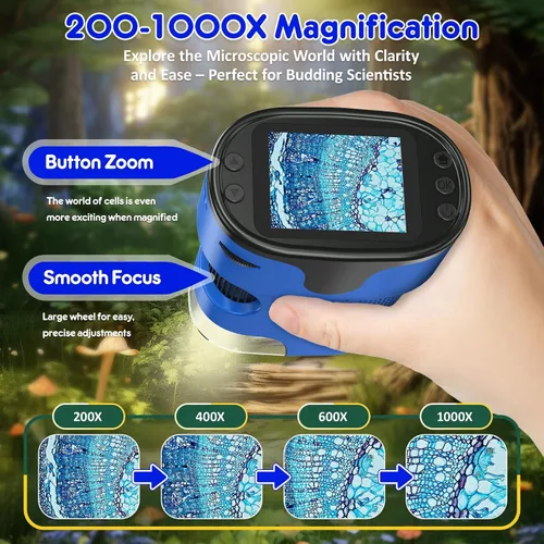 Vista 2 de Kids Handheld Digital Microscope Rechargeable: 4K 2.0" Screen, 1000X Portable Pocket Scope with Slides Kit & 32G Card – Science STEM Experiment Toy