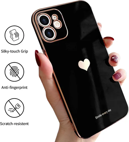 Vista 8 de Teageo Funda compatible con iPhone 12 para mujeres y niñas, linda diseño de corazón de amor, lujo brillante, cubierta trasera suave elevada