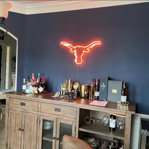 Vista 7 de Texas Bull - Letrero de neón para pared, atenuador remoto rojo del oeste de Texas Bull Skull LED de neón, lámpara de vaca toro alimentada por USB