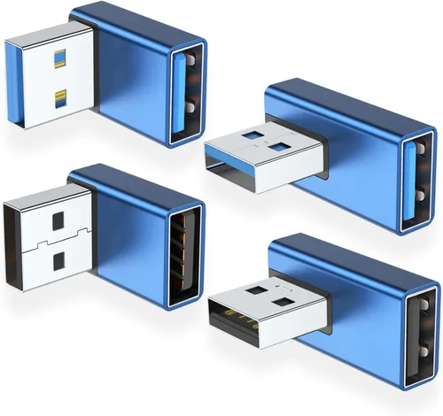 Vista 9 de AreMe Adaptador USB 3.0 de 90 grados, paquete de 4, arriba y abajo, ángulo Negro