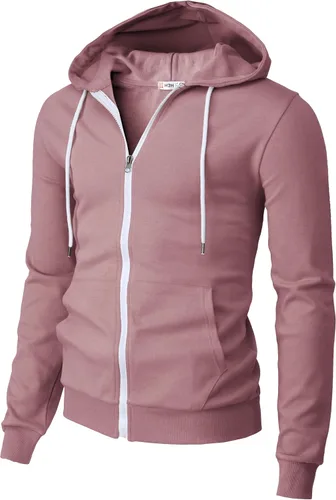 Vista 45 de H2H Sudadera con capucha y cremallera para hombre, ligera, de manga larga, básica, ajustada, de algodón, con bolsillo Cmohol048-gris