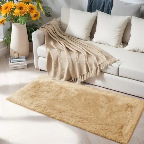 Vista 56 de Ciicool Alfombras de Piel de Oveja Sintética Suaves Alfombra de Piel Sintética Suave Beige Alfombra Esponjosa Funda para Silla y Sofá Alfombra
