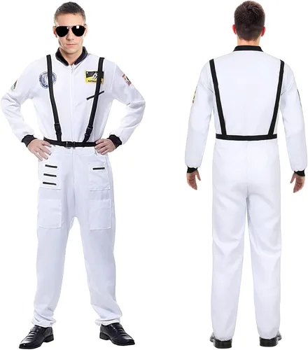 Vista 2 de SalLady Man Astronaut Costume Spaceman Suit Pilot Flying Suit for Man Woman, Adult Cosplay Costume Jumpsuit for Halloween