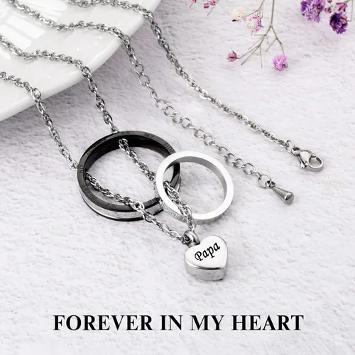 Vista 5 de XIUDA Collar de urna de cremación para cenizas, recuerdo tallado con recuerdo eterno de acero inoxidable, joyería conmemorativa para cenizas