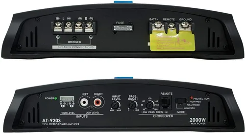 Vista 4 de Audiotek AT920S 2000W 2 canales clase A/B 2 ohmios estable audio estéreo amplificador w/LED indicador