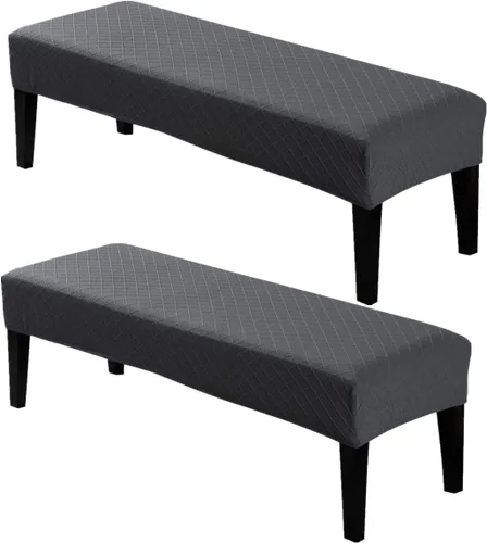 Vista 12 de Fundas de banco de comedor de jacquard tapizado de elastano elástico, funda de banco de alta elasticidad, protectores de banco extraíbles y lavables