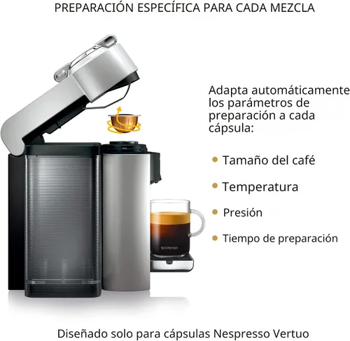 Vista 4 de Nespresso Vertuo - Cafetera de café y espresso de De'Longhi, 1597 mililitros, color plateado