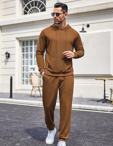 Vista 51 de COOFANDY Conjunto deportivo de 2 piezas para hombre, conjunto deportivo casual con capucha