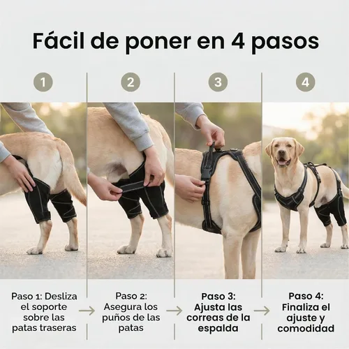 Vista 6 de Rodillera para perro para desgarro ACL/CCL – Soporte ajustable para patas traseras con arnés antideslizante y férula interior, soporte