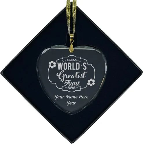 Vista 6 de LaserGram Adorno de Navidad de vidrio personalizado, tía más grande del mundo, idea de regalo grabada con láser personalizada (forma redonda)