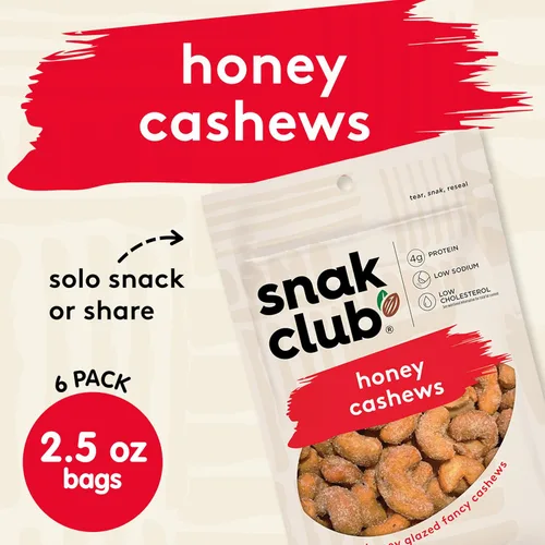 Vista 3 de Snak Club Bolsas de anacardos de miel, 2.5 onzas (paquete de 6)
