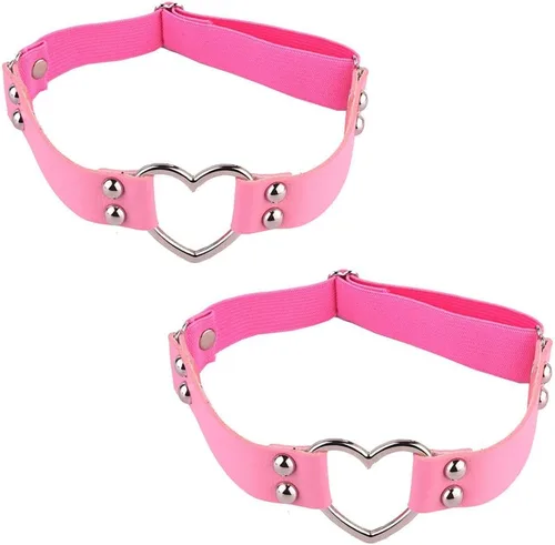 Vista 8 de Outman 2Pcs Adjustable Punk Rock Thigh Garter Heart Leg Garter Belts Negro