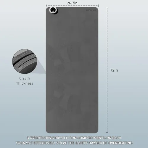 Vista 4 de Esterilla de yoga de calefacción con sistema de calentamiento rápido, tapete antideslizante extra grande de 72 x 27 pulgadas, material de doble capa