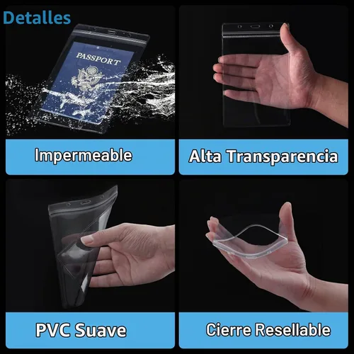Vista 3 de 10 soportes para tarjetas de identificación de pasaporte con cordón negro de 4 x 6 pulgadas, soporte vertical impermeable de PVC extra grande