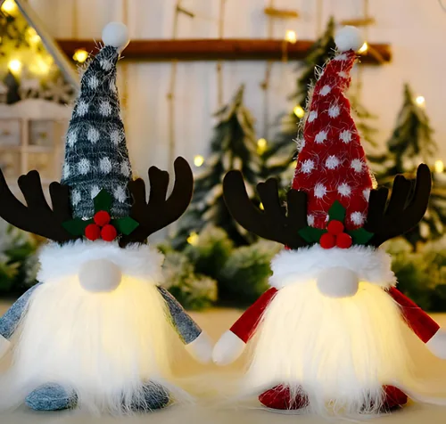 Vista 7 de Gnomo iluminado de Navidad, regalo navideño de elfo hecho a mano, funciona con pilas, adornos de Navidad de mesa de invierno.