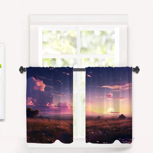 Vista 154 de Cortinas opacas de poliéster multicapa para cafetería, con diseño de diamantes, 2 unidades, 26 x 24 pulgadas