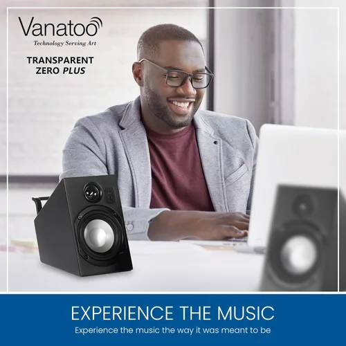 Vista 4 de Vanatoo Transparent Zero Plus Near Field Studio Monitor Altavoces Par para TV, PC, Juegos. Altavoces alimentados de 120 vatios para escritorio y uso
