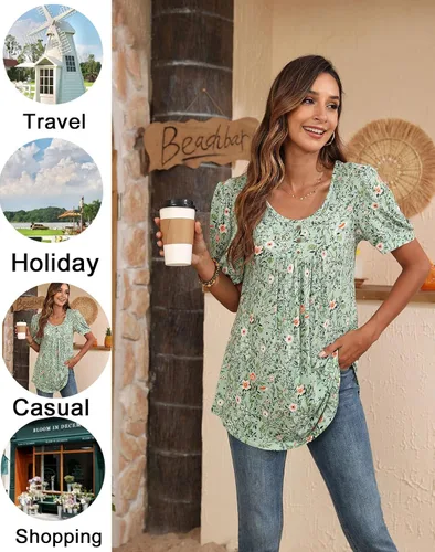 Vista 5 de POPYOUNG Blusa elegante de ajuste holgado para mujer, con manga de codo, con leggings