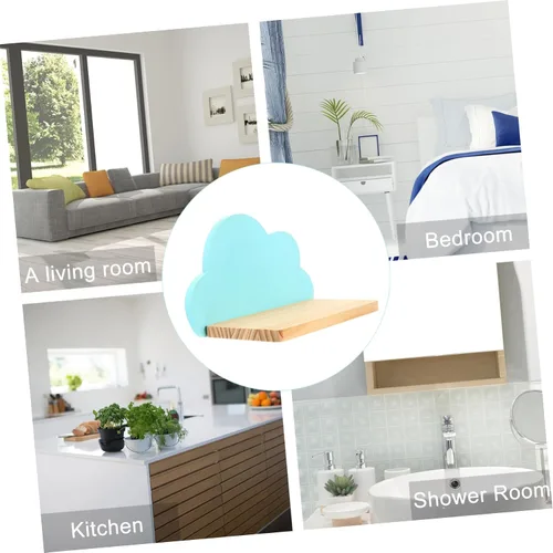 Vista 7 de DECHOUS Soporte de pared de madera en forma de nube de diseño simple para organización de habitación
