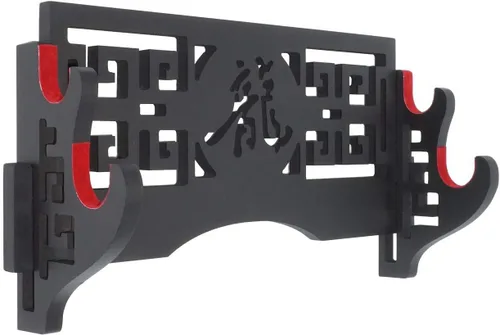 Vista 7 de Soporte de pared para espada de 2 niveles, soporte de exhibición Samurai con patrón hueco para Katana, Wakizashi y espadas estándar